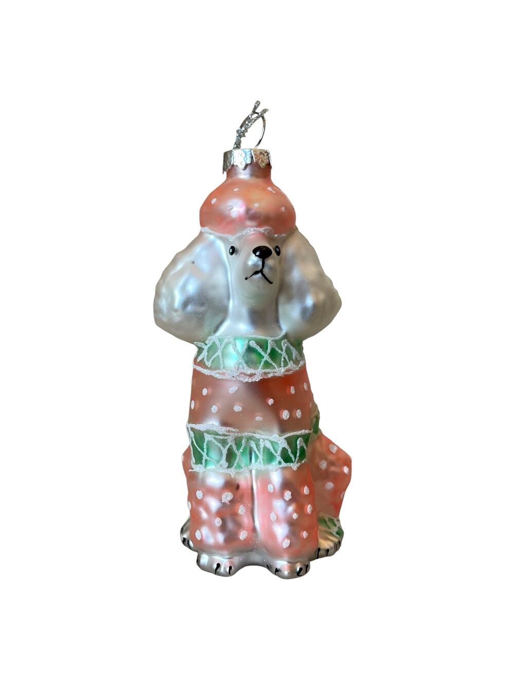 Holiday Lane Pets Glass Poodle Ornament Pink & Green Festive Christmas Decor NEW